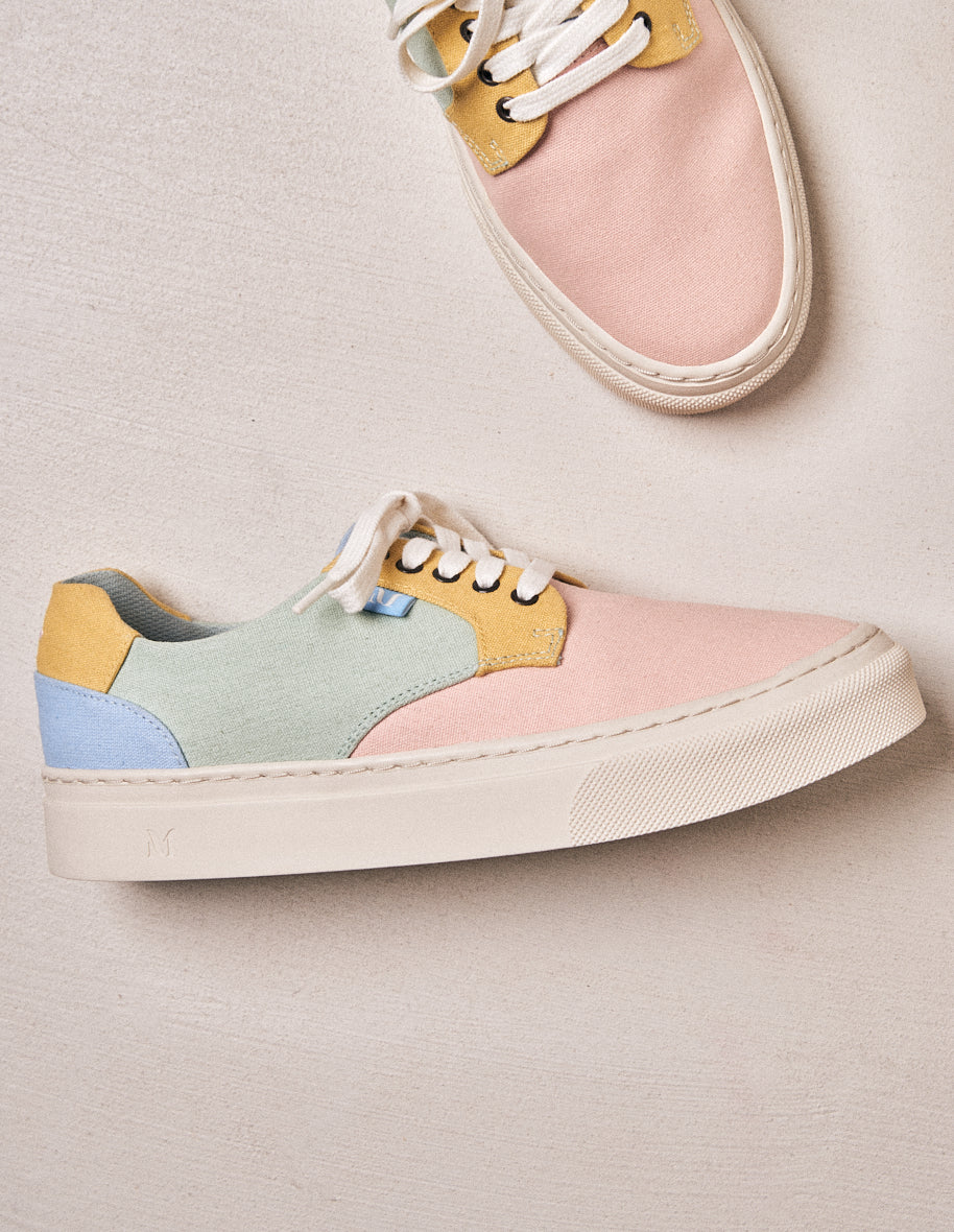 Baskets basses Alexandra - Toile rose citron vert d'eau