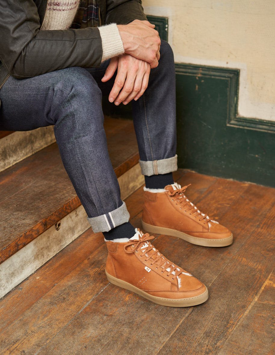 Baskets Alexis - Cuir pull up terracotta fourré