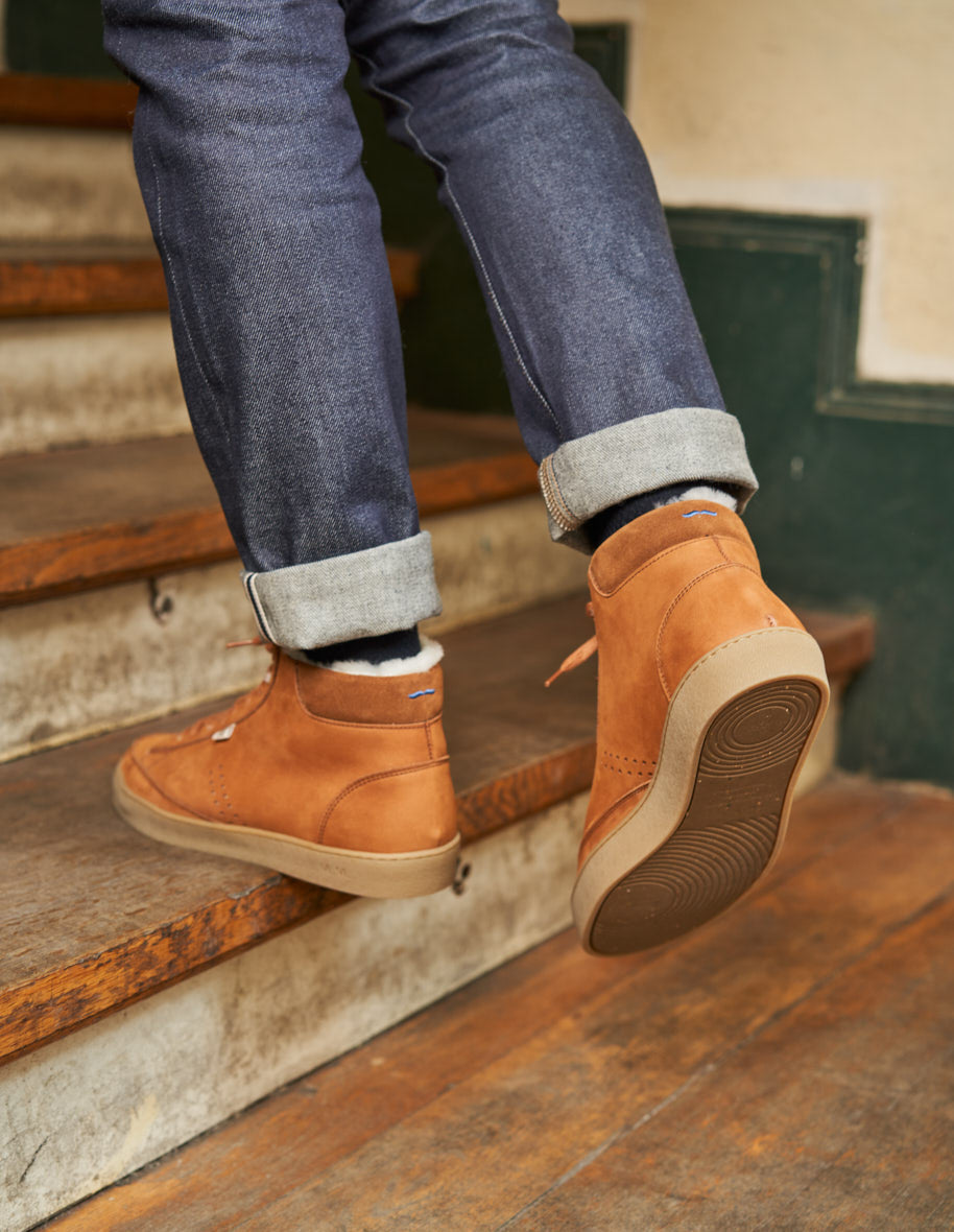 Baskets Alexis - Cuir pull up terracotta fourré