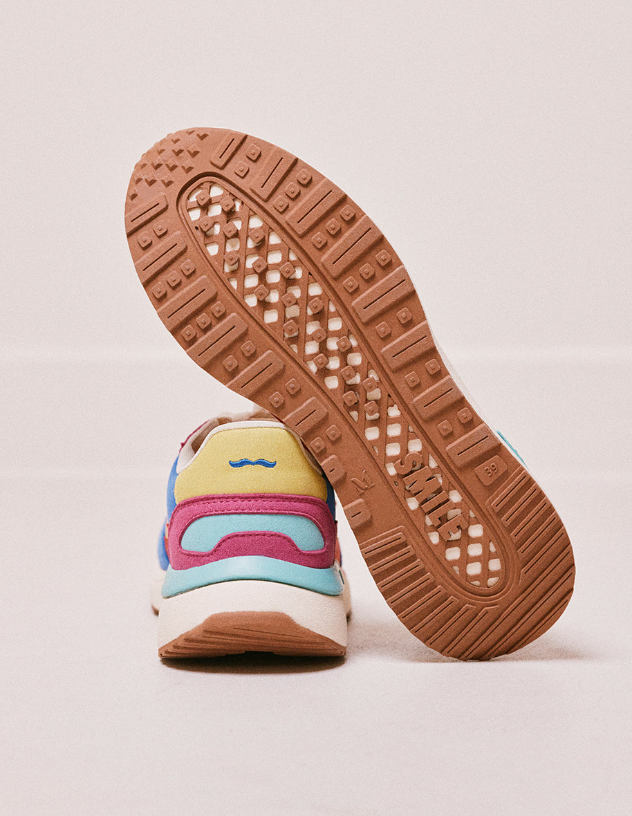 Baskets basses Anaelle - Suède vegan et mesh azur blanc citron