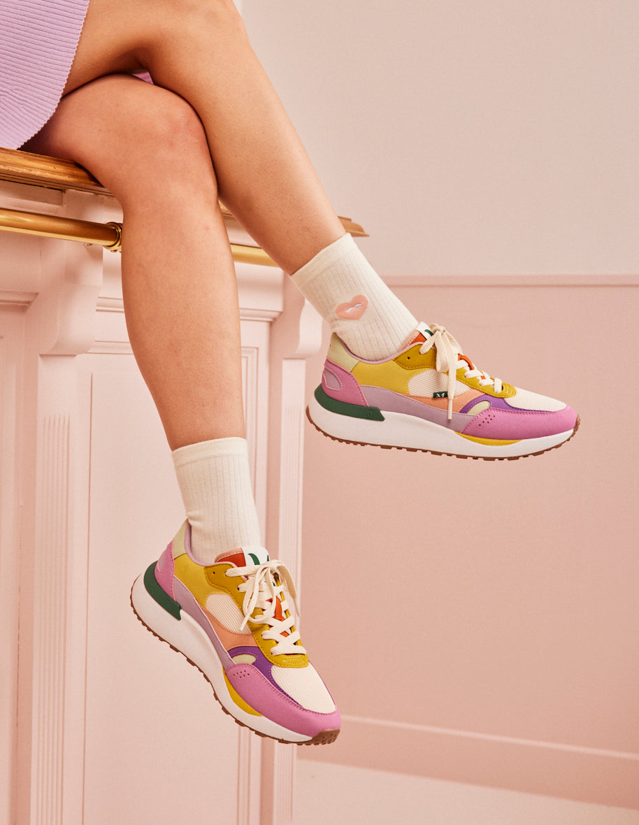 Baskets basses Anaelle - Suède vegan et mesh rose violet ecru