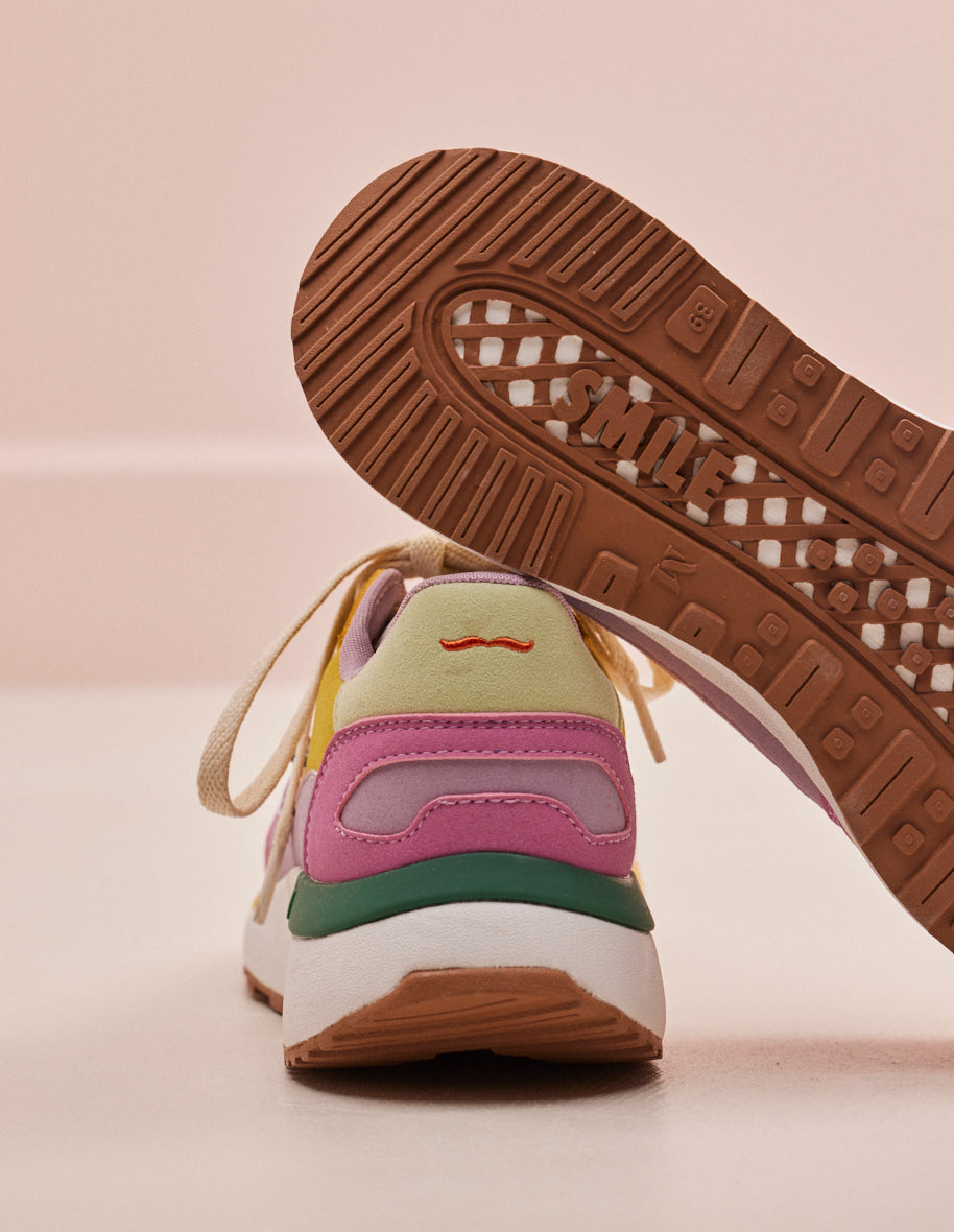 Baskets basses Anaelle - Suède vegan et mesh rose violet ecru