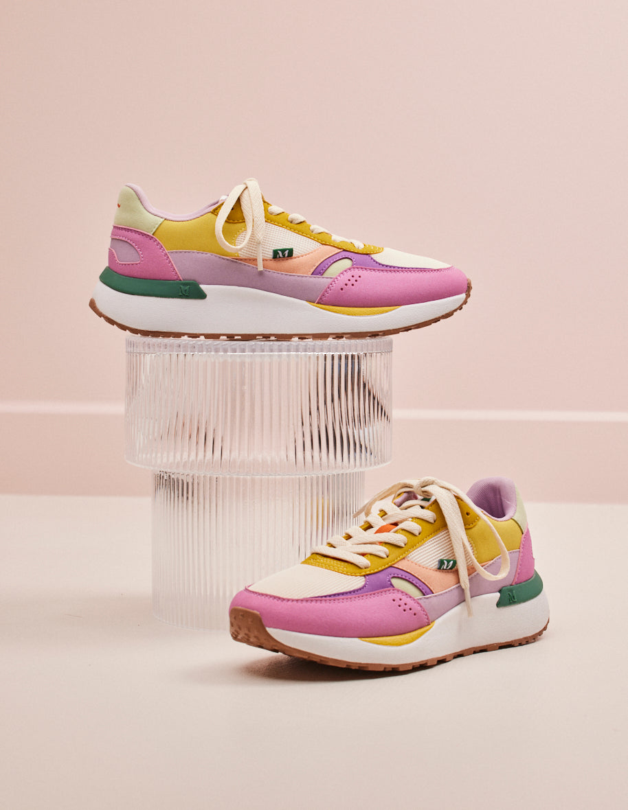 Baskets basses Anaelle - Suède vegan et mesh rose violet ecru