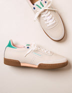 Baskets basses Anatole - Cuir écru turquoise saumon