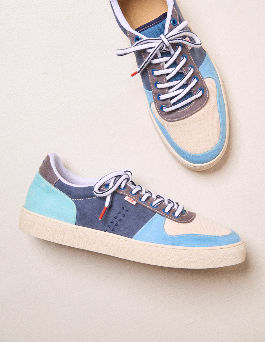 Baskets basses Arthur - Suède vegan et mesh bleu gris blanc