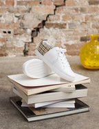 Baskets basses Renée - Cuir Blanc Pied de Poule Jaune