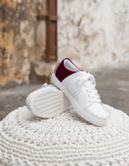 Baskets basses Renée - Cuir Blanc Velours Bordeaux VP