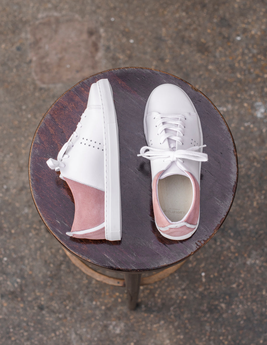 Baskets basses Renée - Cuir blanc et suède nude VP