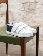 Baskets basses Renée scratch - Cuir Blanc Craquelé Marine