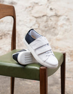 Baskets basses Renée scratch - Cuir Blanc Craquelé Marine