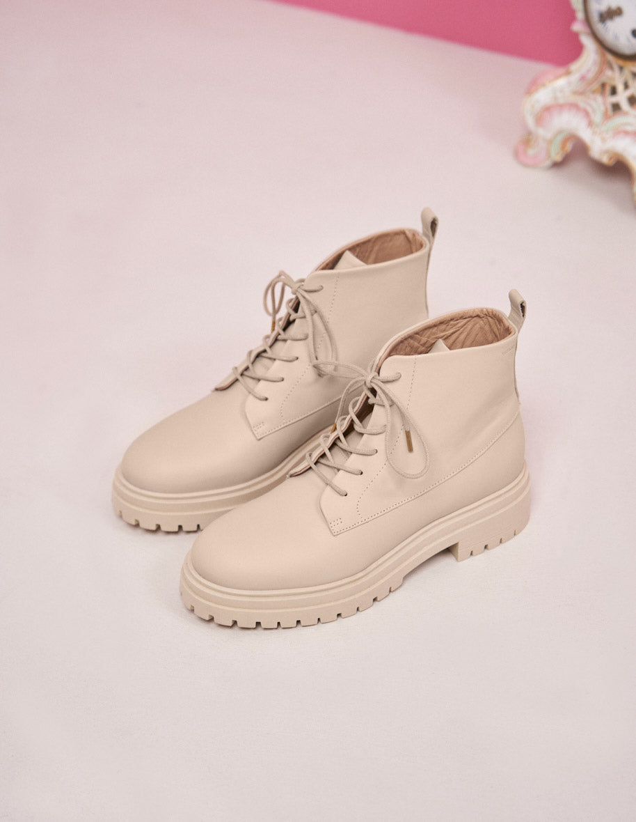 Bérénice laced ankle boots - Cuir crème