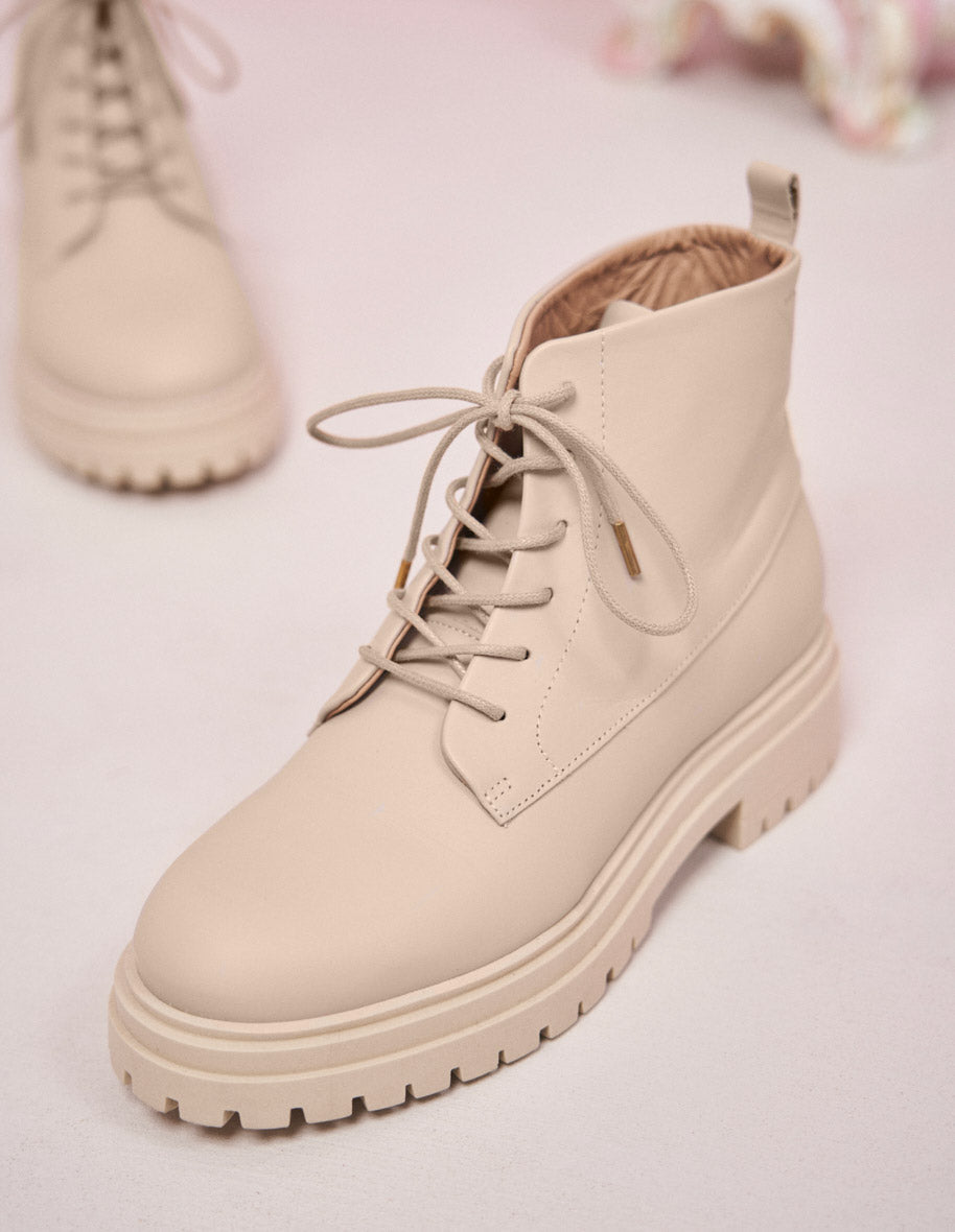 Bérénice laced ankle boots - Cuir crème