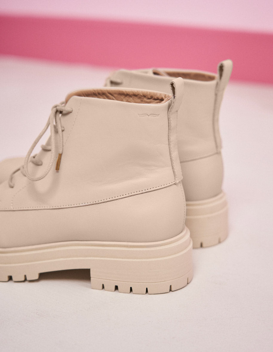 Bérénice laced ankle boots - Cuir crème