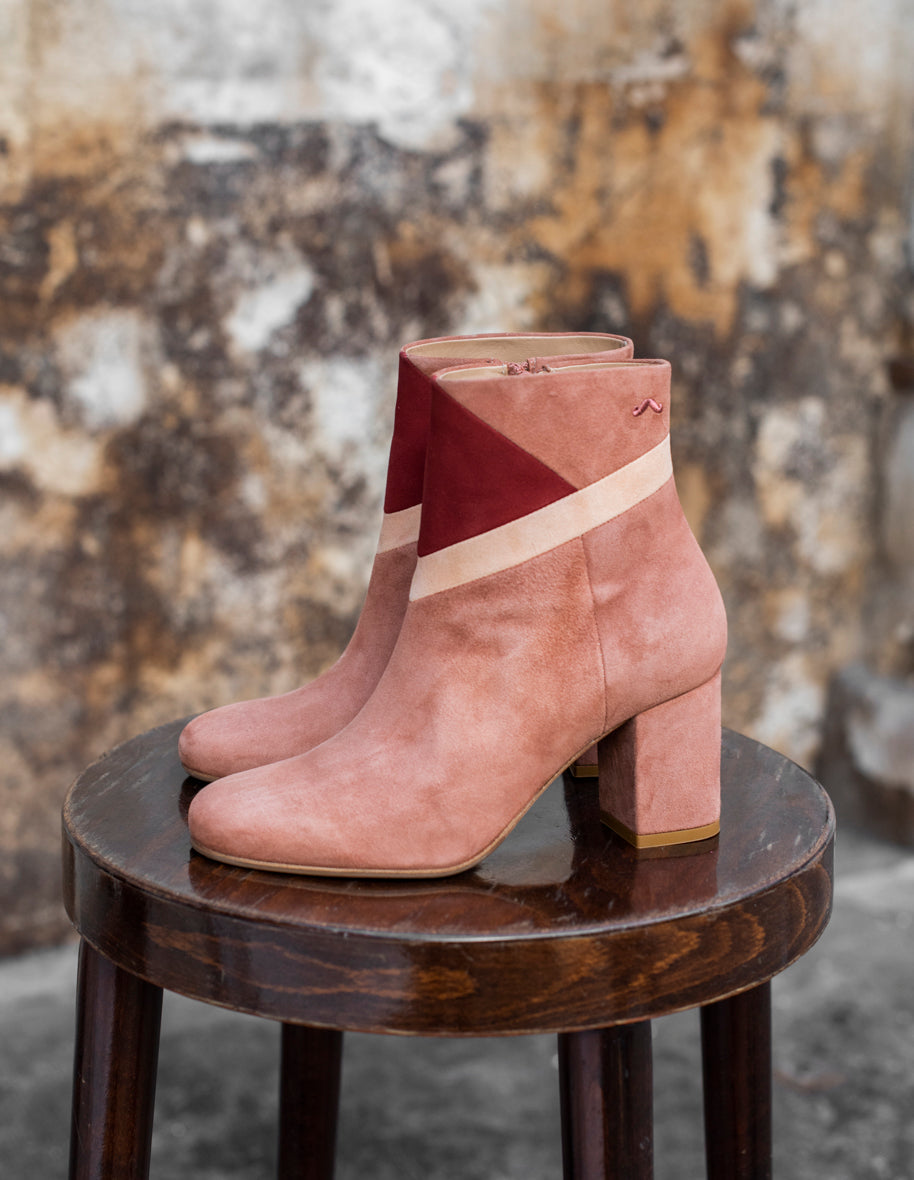 Léonie ankle boots - Suède Saumon Bordeaux
