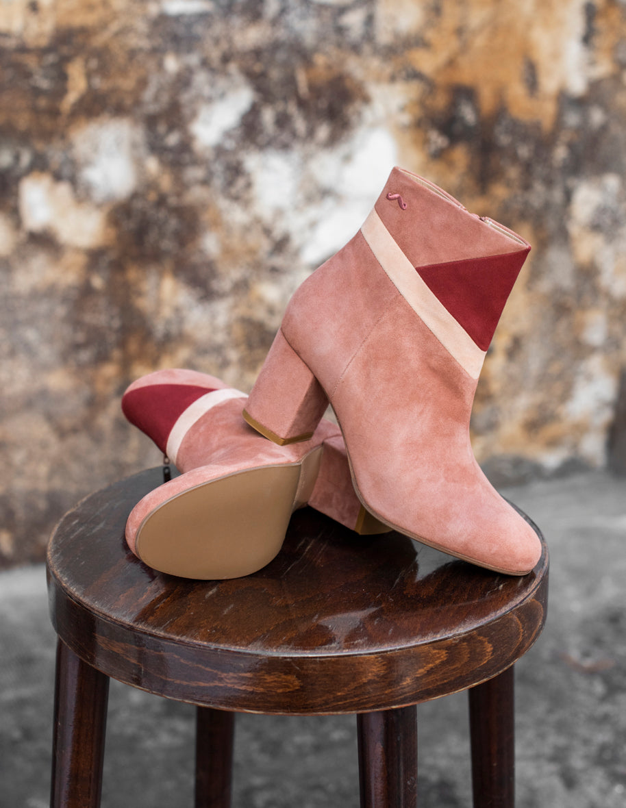 Léonie ankle boots - Suède Saumon Bordeaux