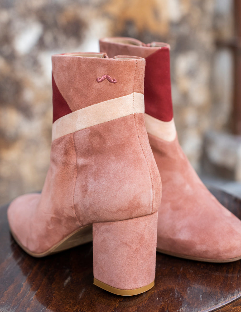 Léonie ankle boots - Suède Saumon Bordeaux