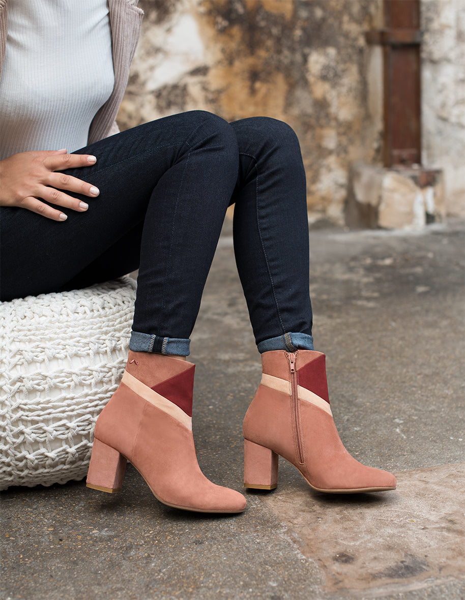Léonie ankle boots - Suède Saumon Bordeaux