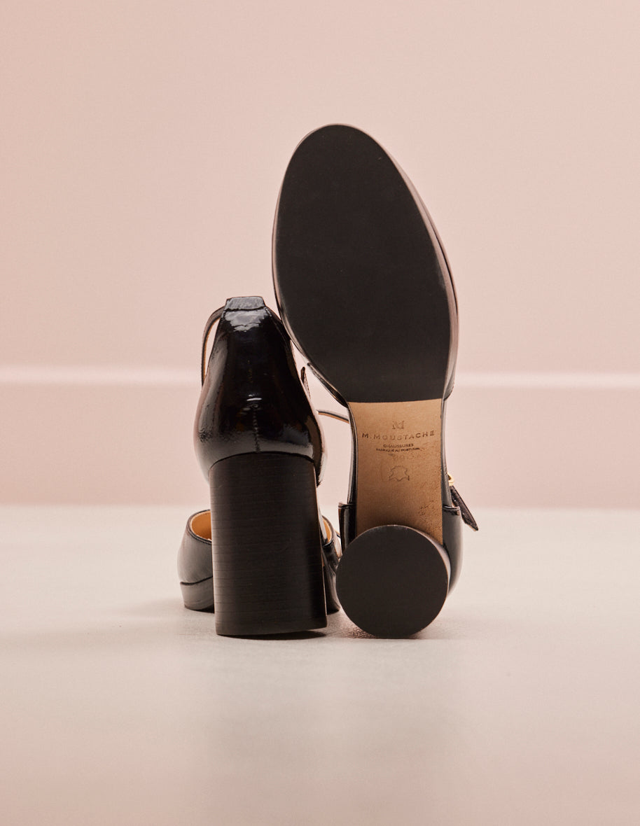 Domitille pumps - Cuir plissé noir
