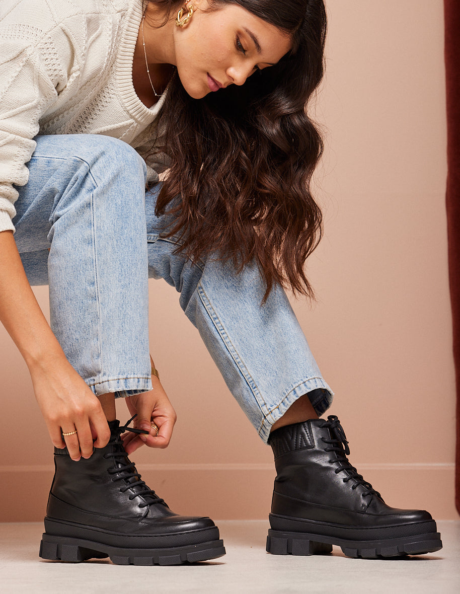 Estelle laced ankle boots - Cuir noir