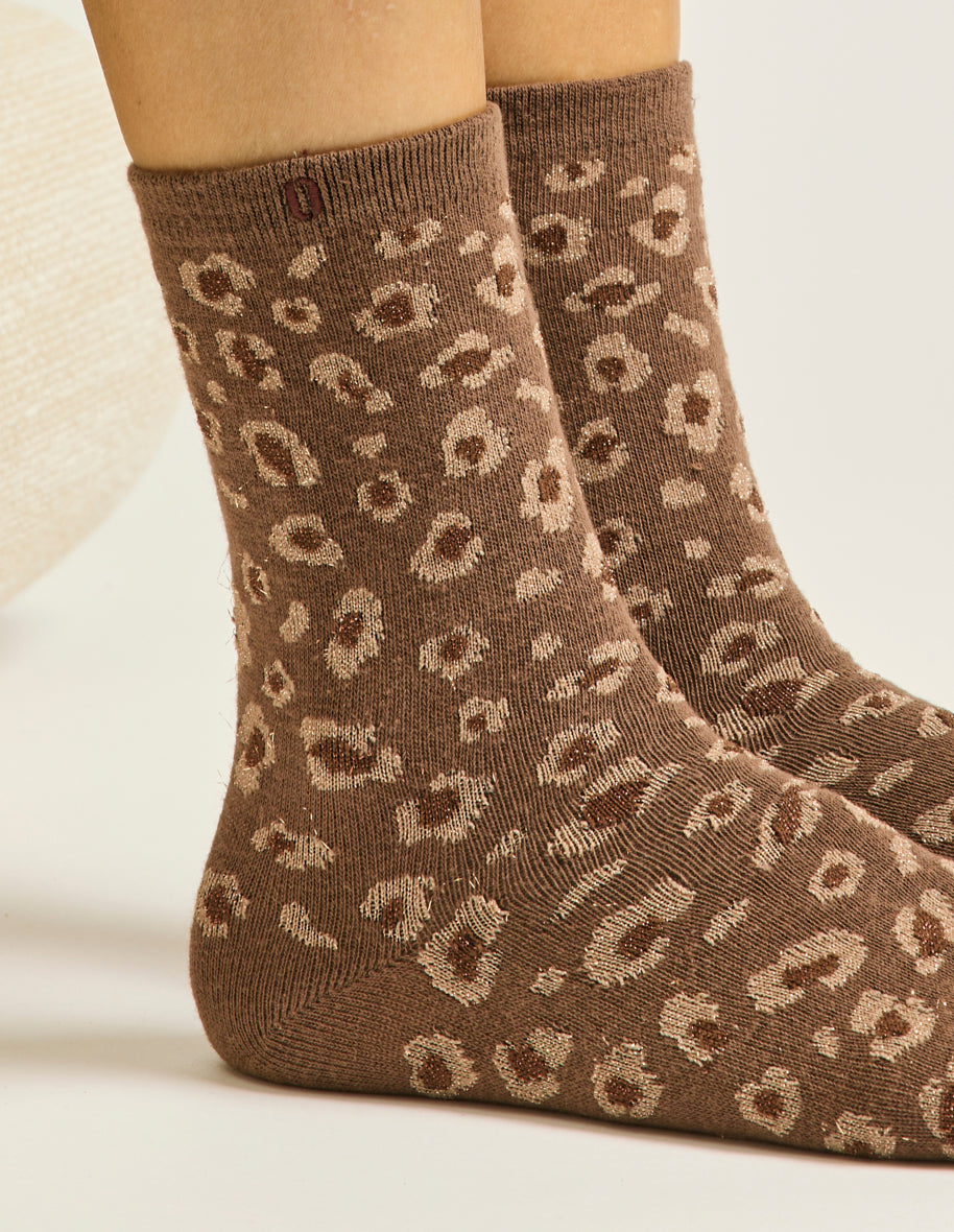 Pack of 3 Chaussettes - Fantasy paillettes and brown doré léopard