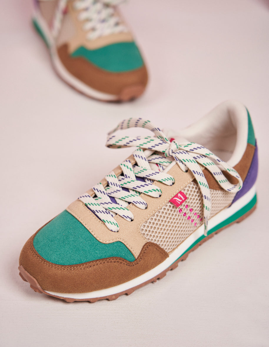 Baskets basses Gabrielle - Suède vegan et mesh taupe vert crème