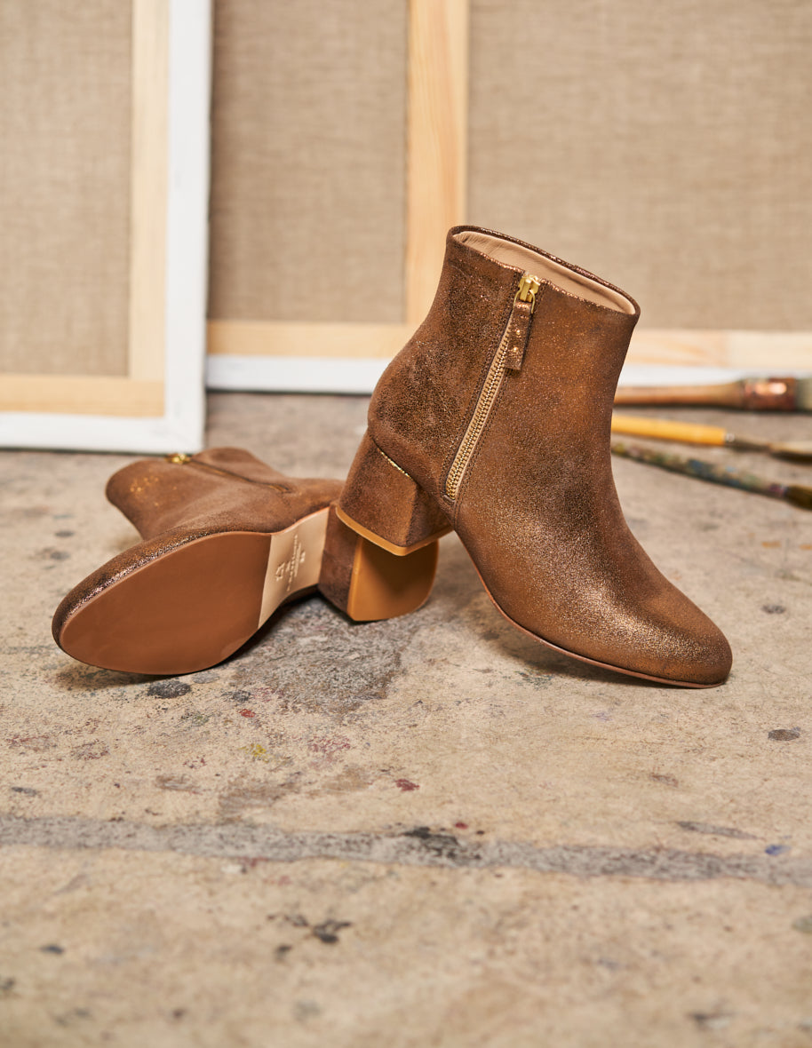 Gisèle tall ankle boots - Bronze suède
