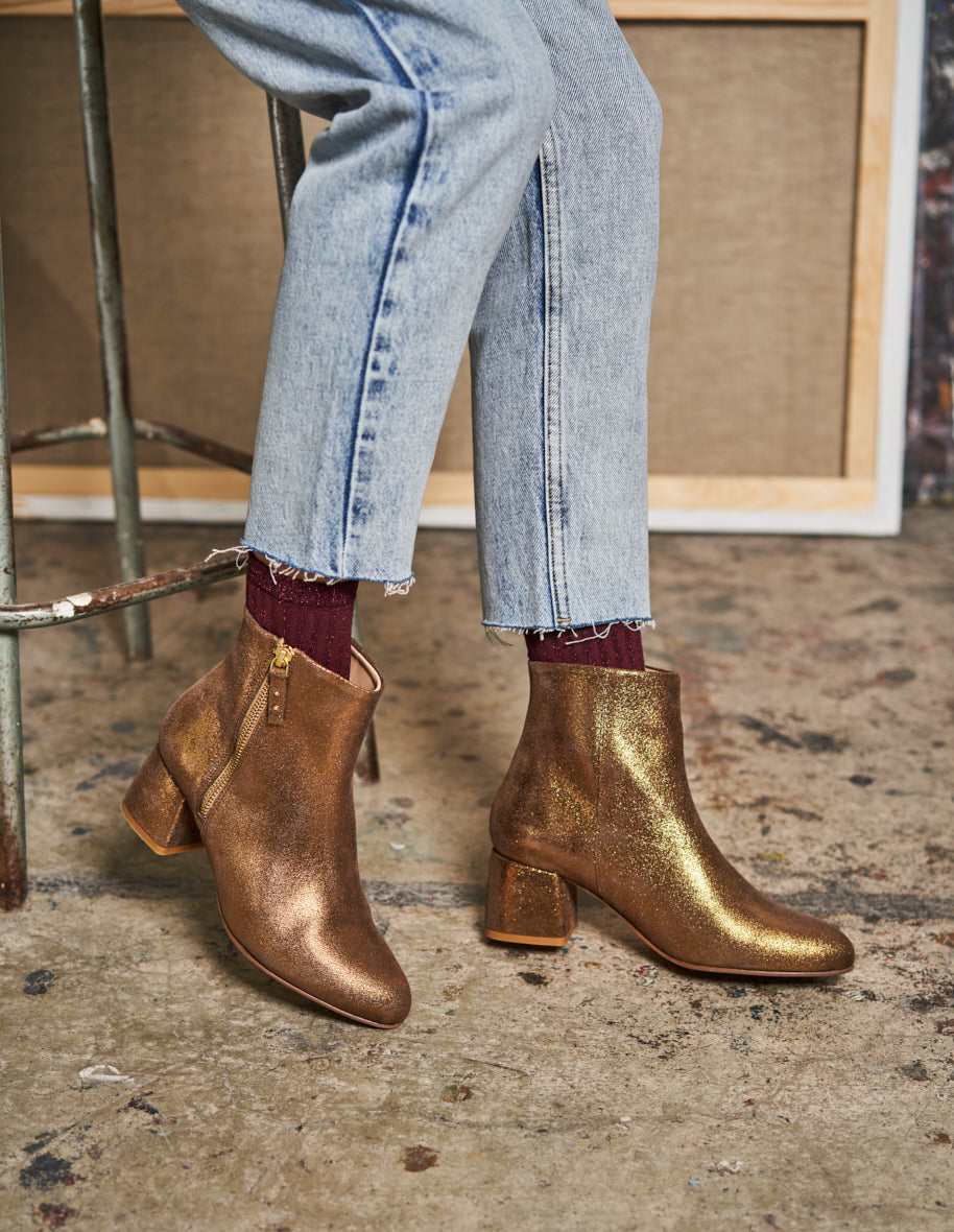 Gisèle tall ankle boots - Bronze suède