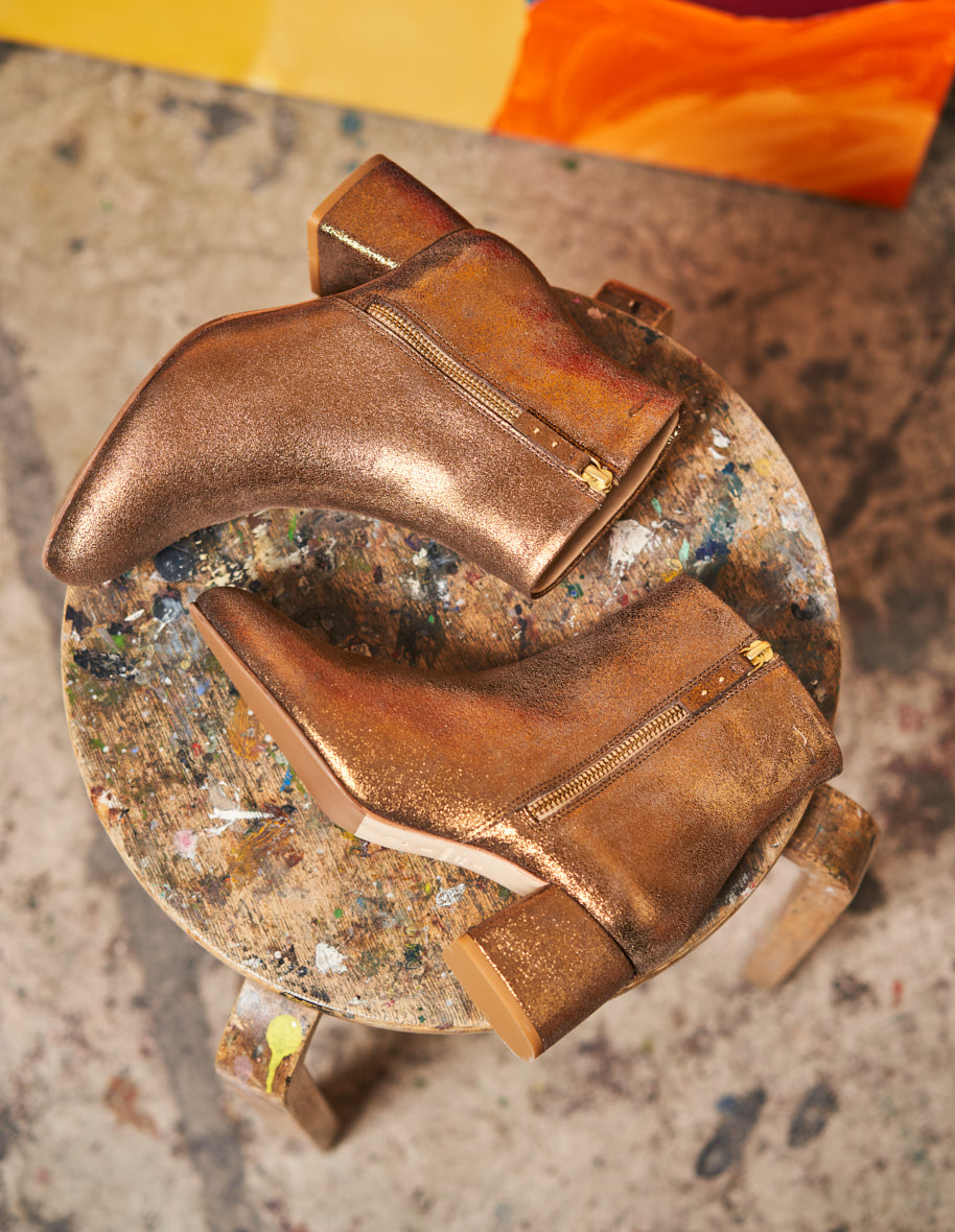 Gisèle tall ankle boots - Bronze suède