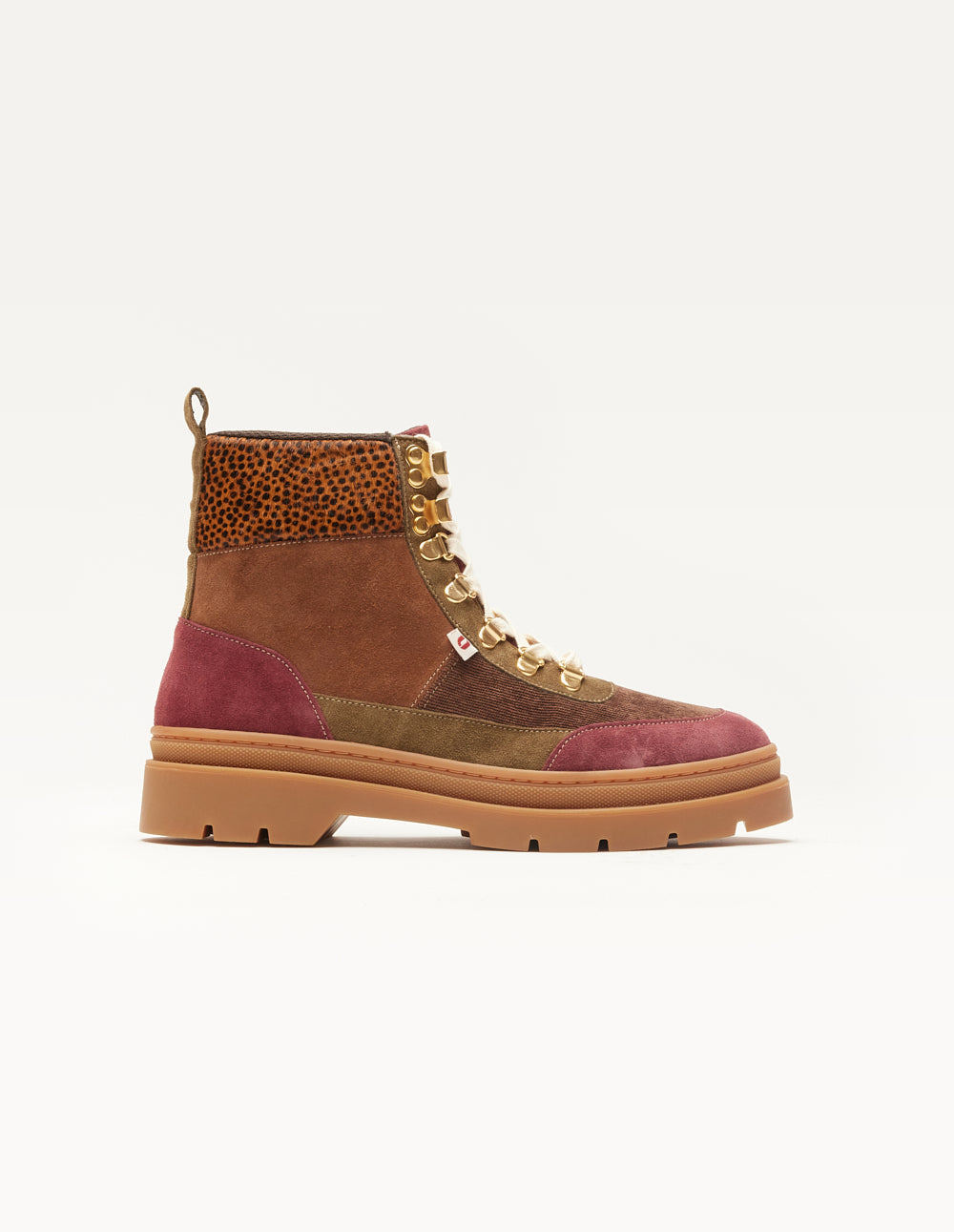 Joelle laced ankle boots - burgundy brown kaki suede