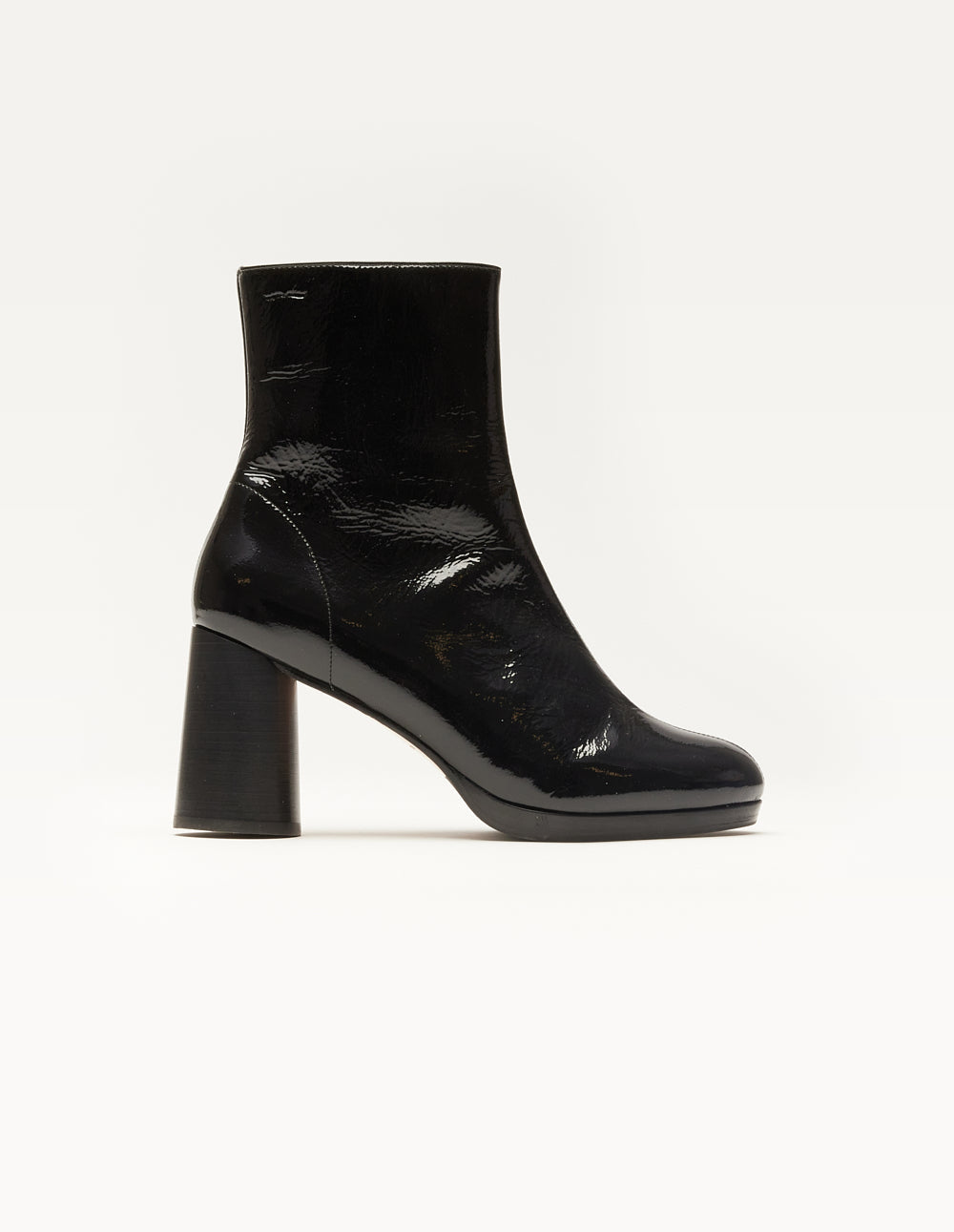 Bottines à talons Serena - Cuir plissé verni noir