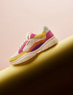 Baskets basses Laura - Suède et mesh citron beige rose