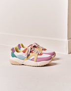 Baskets basses Lison - Suède vegan et mesh rose blanc citron