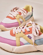Baskets basses Lison - Suède vegan et mesh rose blanc citron