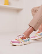 Baskets basses Lison - Suède vegan et mesh rose blanc citron