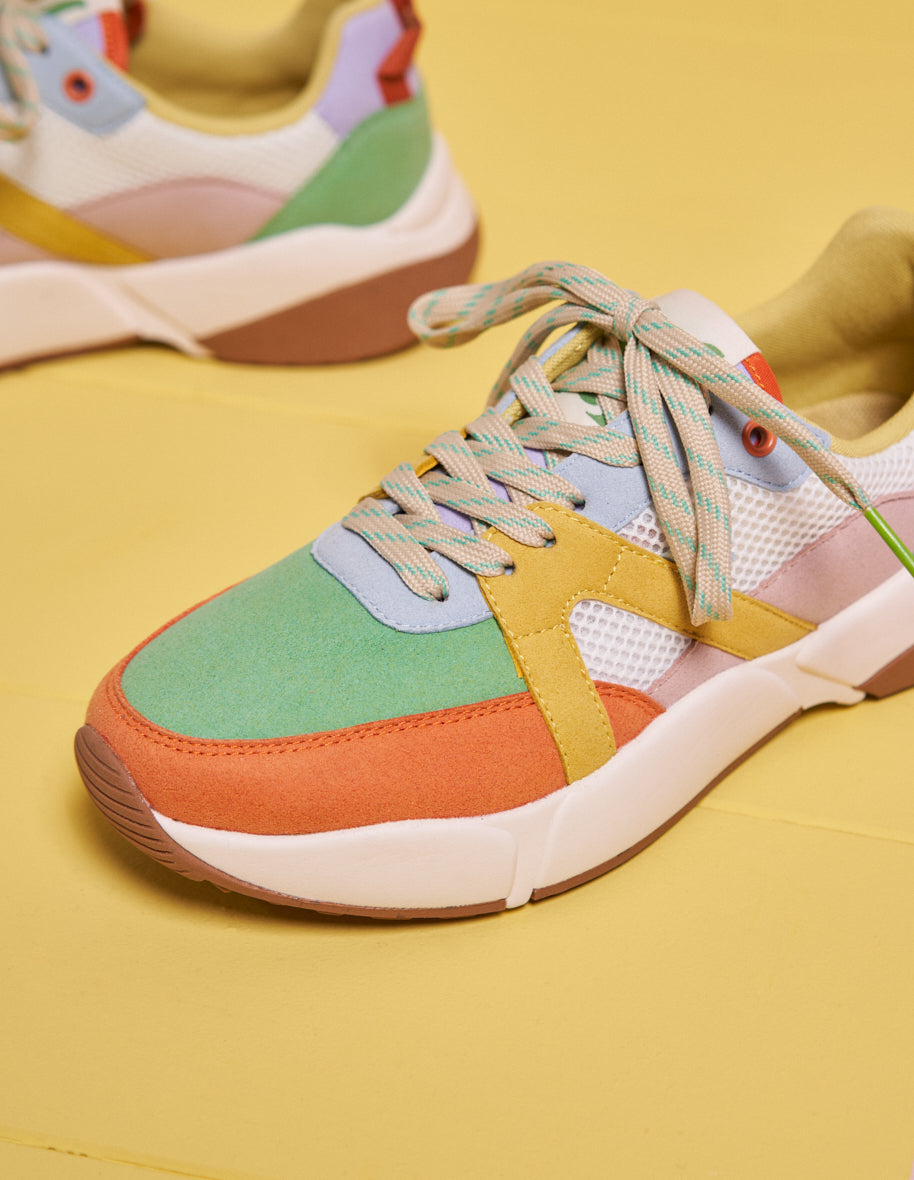 Baskets basses Lison - Suède vegan et mesh peche vert d'eau citron