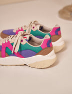 Baskets basses Lison - Suède vegan taupe violet fuchsia