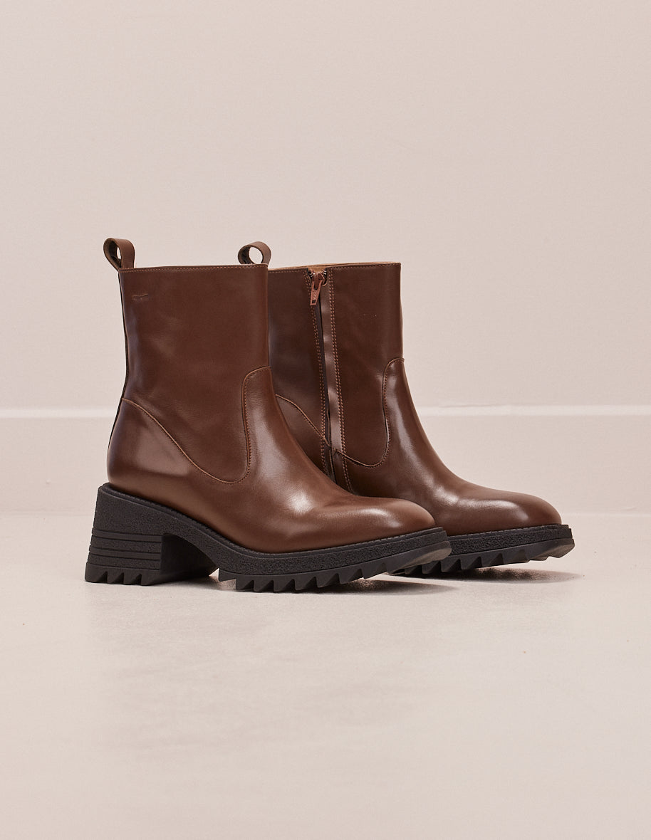 Ludivine tall ankle boots - Cuir brown foncé