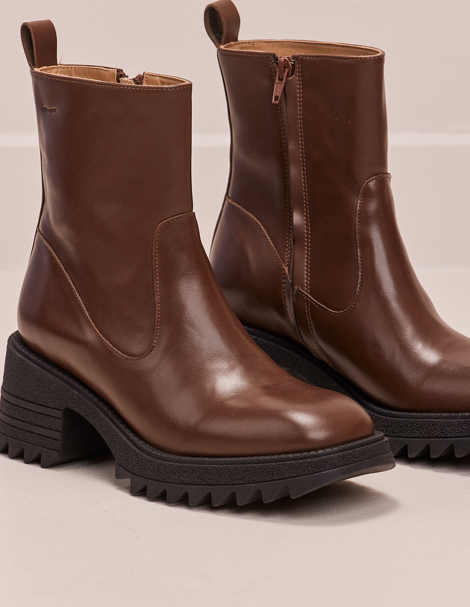 Ludivine tall ankle boots - Cuir brown foncé