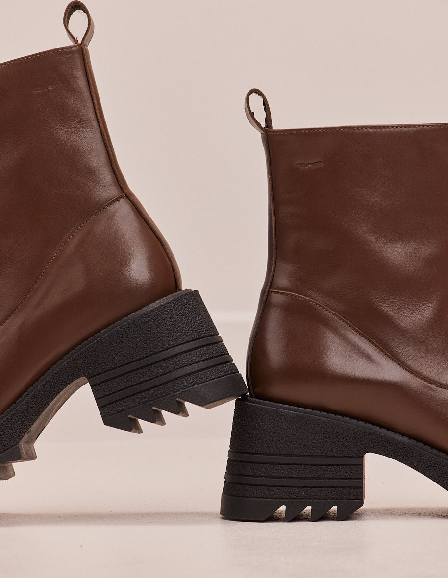 Ludivine tall ankle boots - Cuir brown foncé