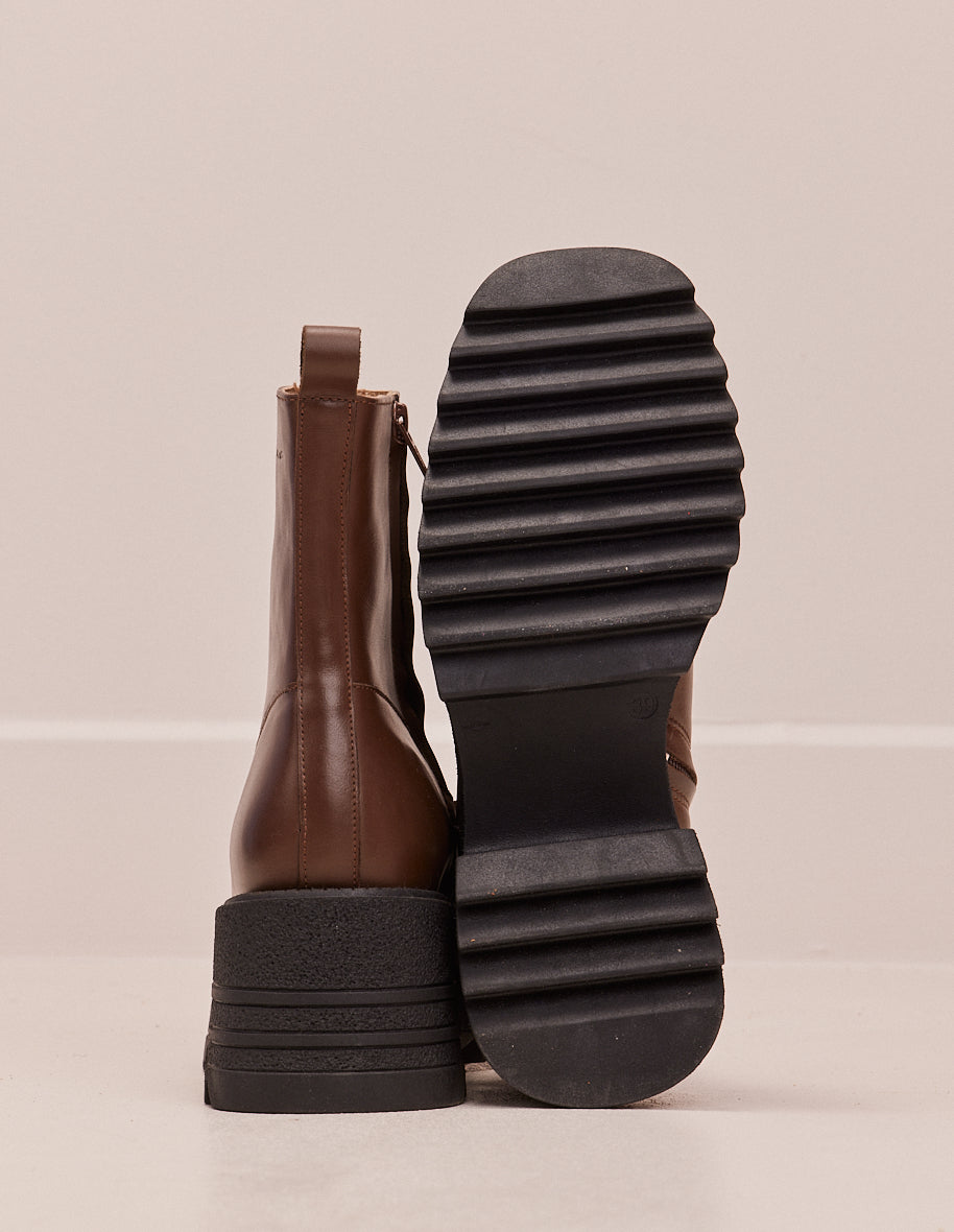 Ludivine tall ankle boots - Cuir brown foncé