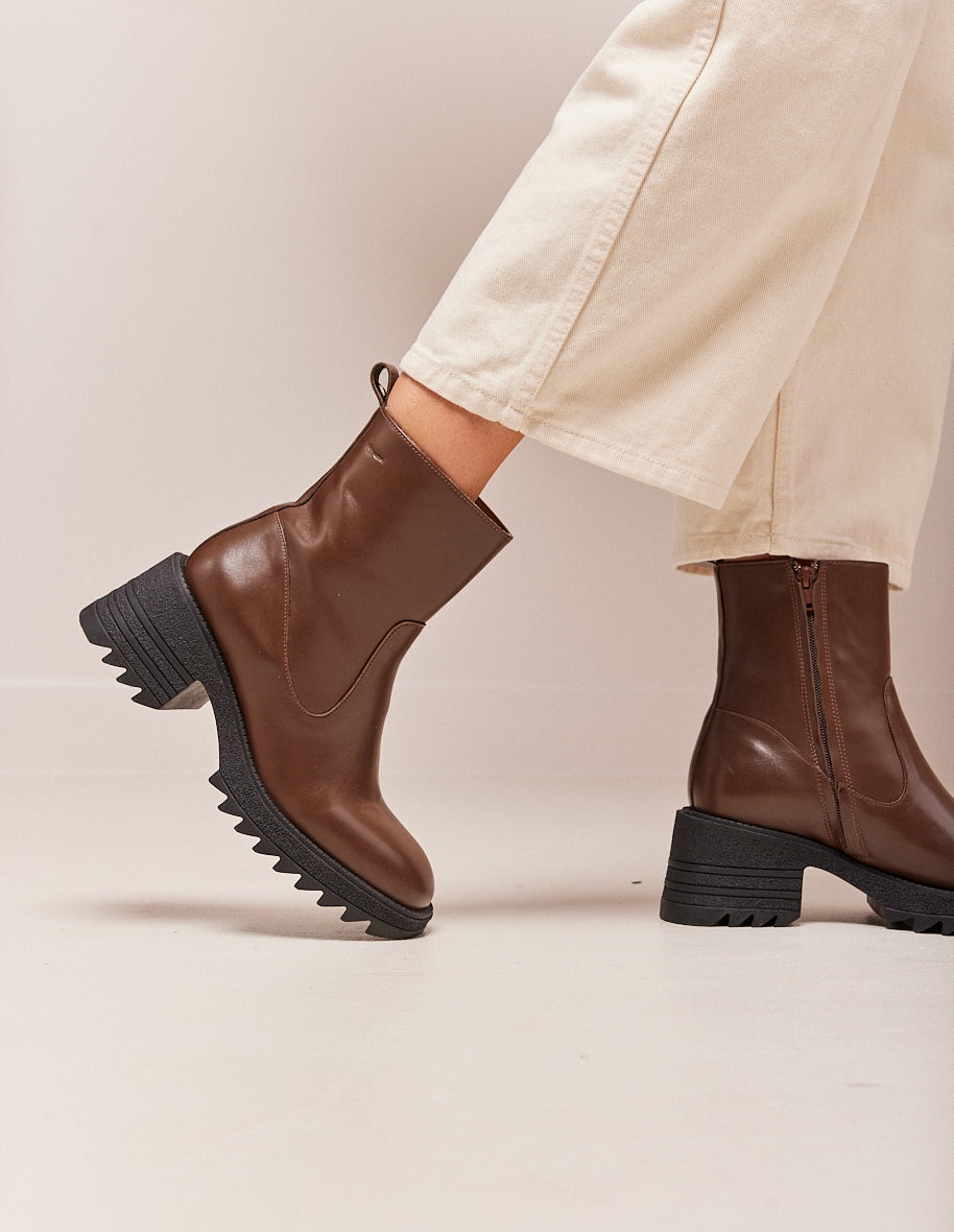 Ludivine tall ankle boots - Cuir brown foncé
