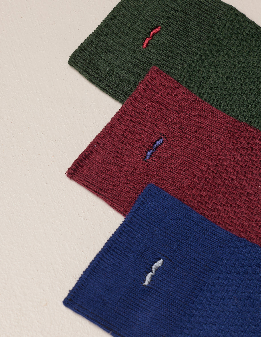 Pack of 3 Chaussettes - Gaufré vert burgundy bleu