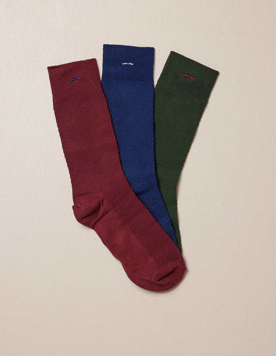 Pack of 3 Chaussettes - Gaufré vert burgundy bleu