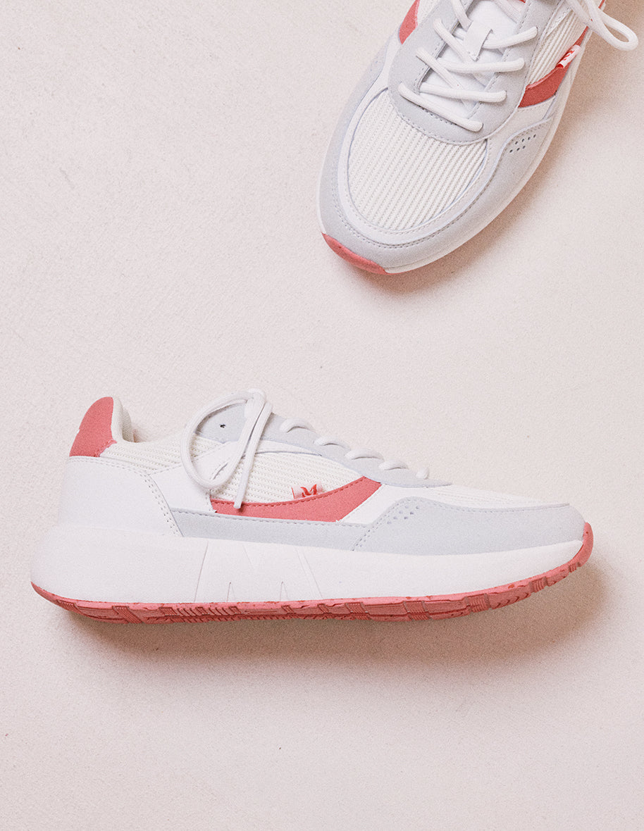Baskets basses Marion - Cuir recyclé et suède vegan blanc corail