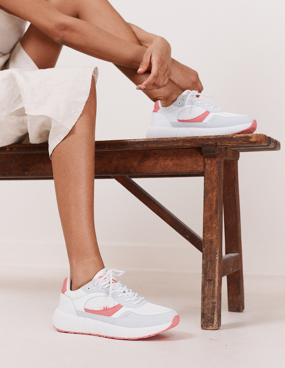 Baskets basses Marion - Cuir recyclé et suède vegan blanc corail