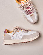 Baskets basses Morgane - Suède et cuir blanc amarante jaune