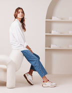 Baskets basses Morgane - Suède et cuir blanc amarante jaune