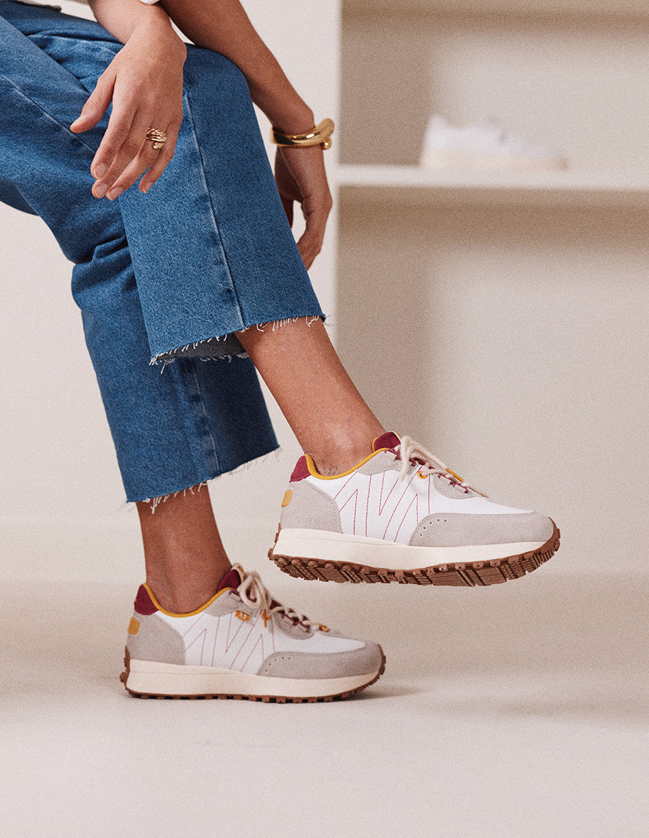 Baskets basses Morgane - Suède et cuir blanc amarante jaune