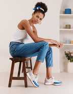 Baskets basses Morgane - Suède vegan et nylon bleu gris, blanc et vert d'eau