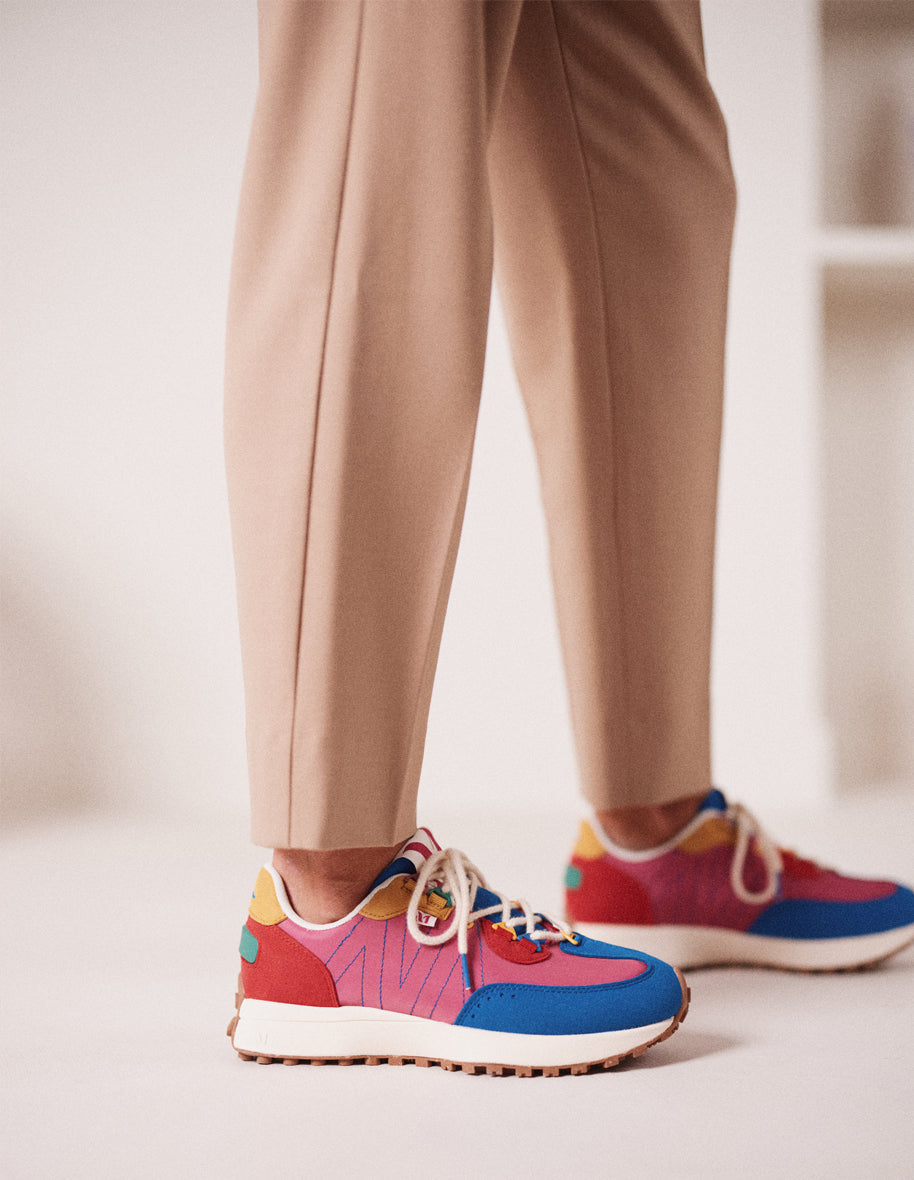 Baskets basses Morgane - Suède vegan et nylon bleu rose rouge